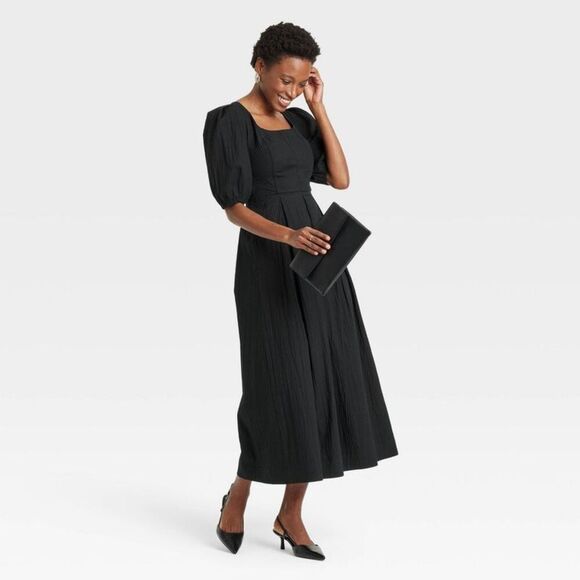 A New Day - Women's Short Sleeve Midi Dress - A New Day Black  Black - Picture 3 of 3